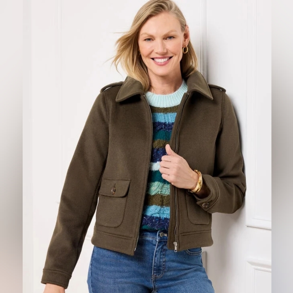 Talbots Brushed Wool Blend Bomber Jacket Large